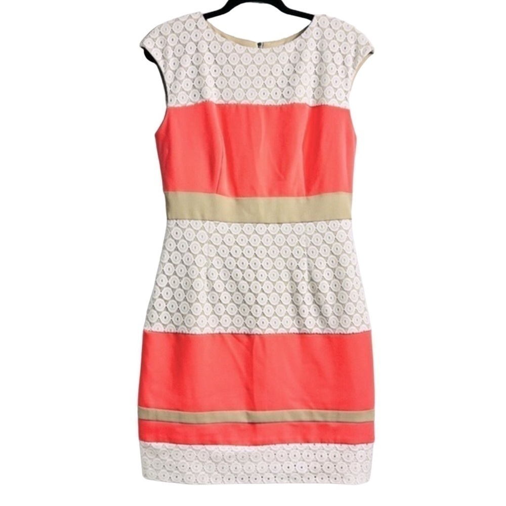 Studio One New York Women’s S/M Tan & Coral Color Block Sleeveless Dress